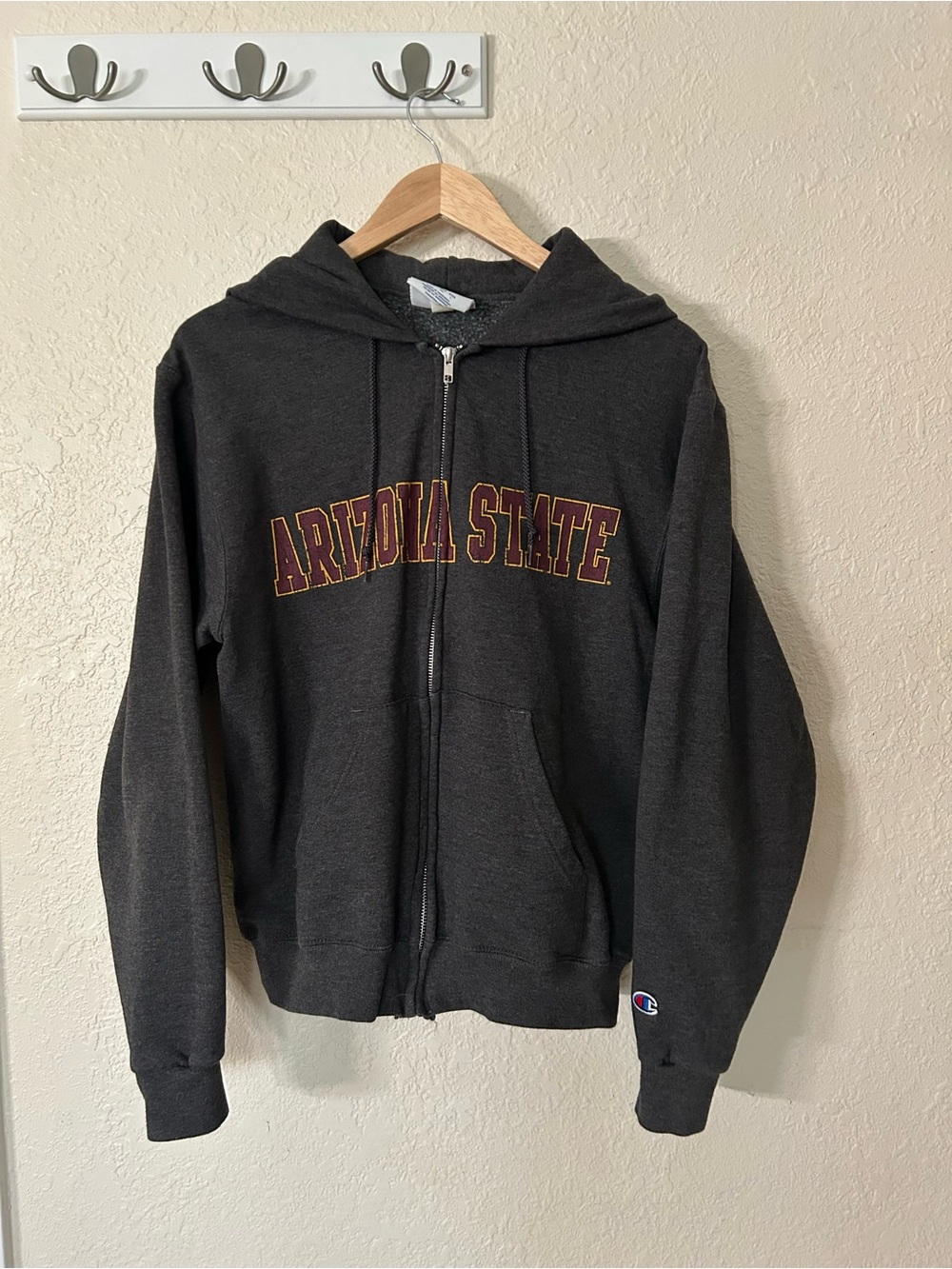 Champion Charcoal Gray Zip Hoodie with Silver Zipper
